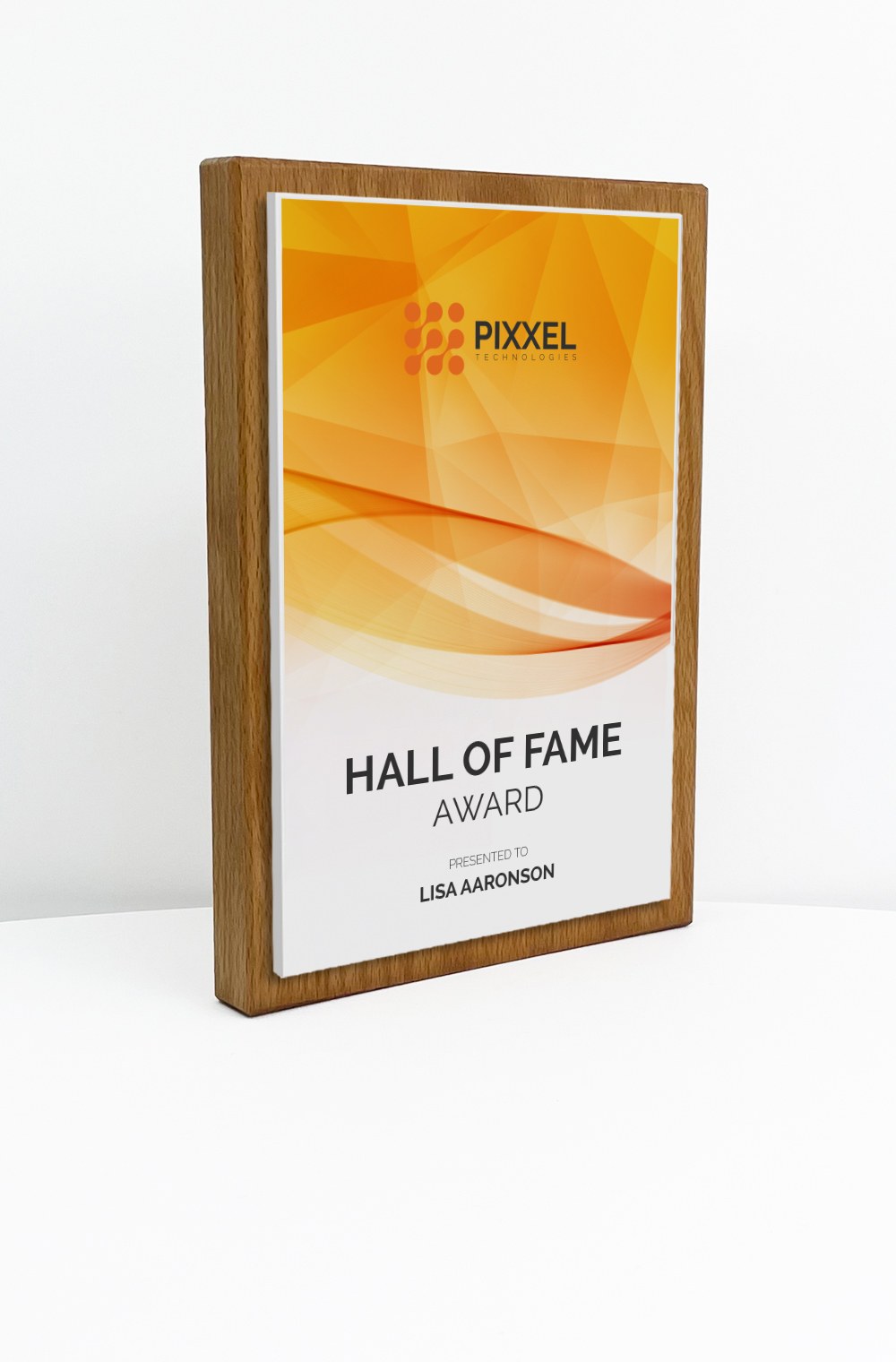 A beech-framed personalised Hall of Fame award with a full-colour printed insert